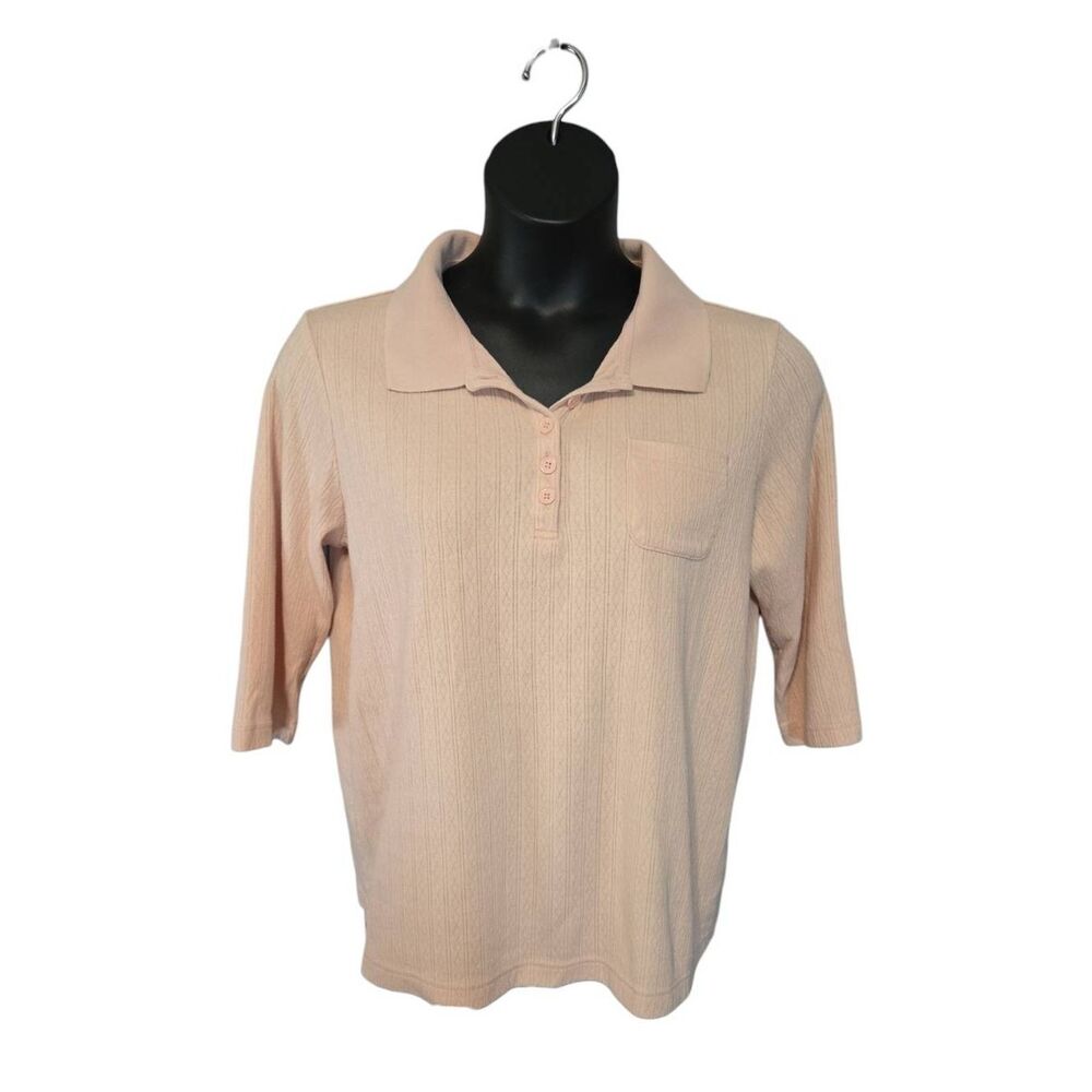 ​Blair Pastel Peach Ribbed Cable-Knit Polo Shirt Top Large